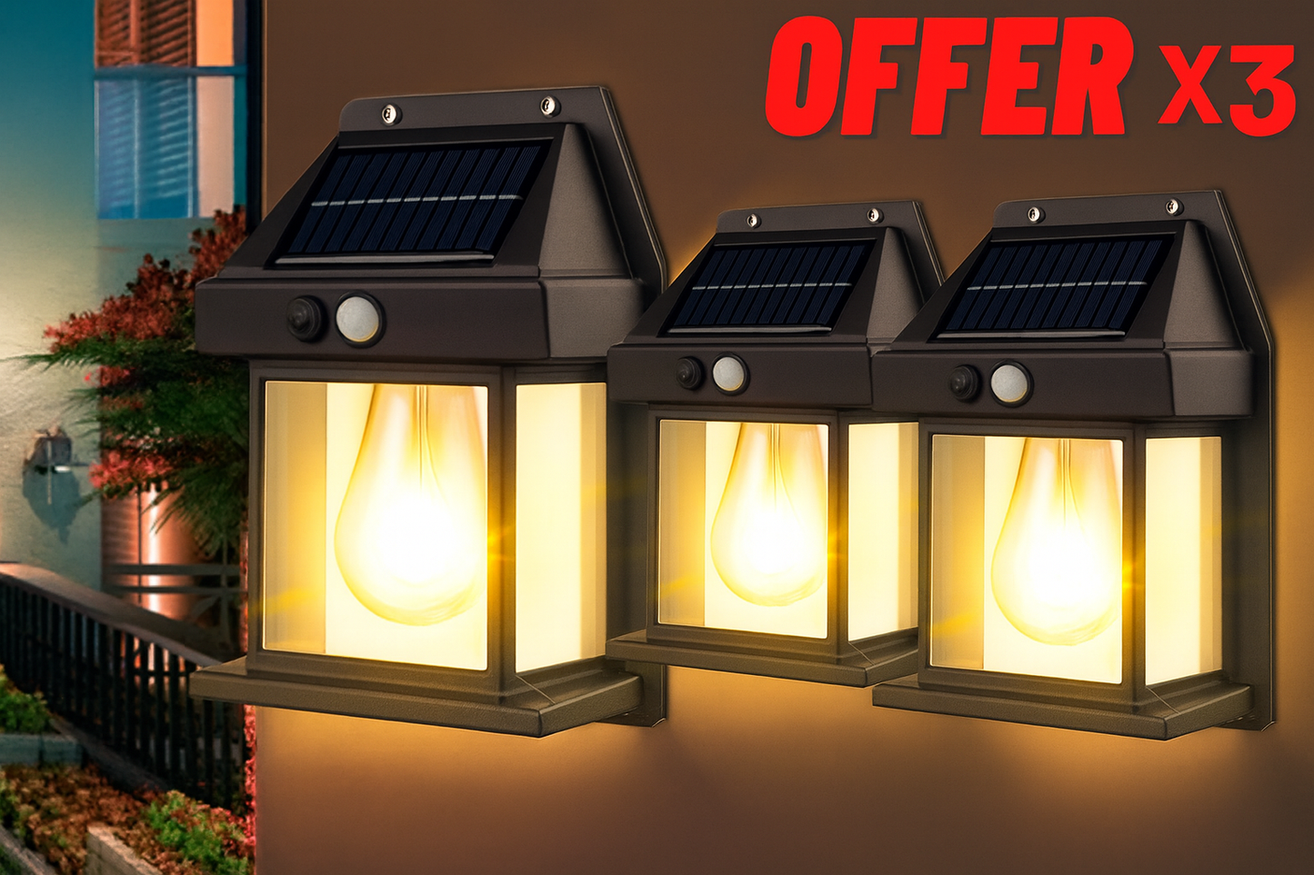 Aplique Solar con Sensor x 3