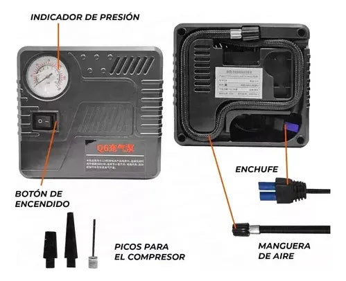 Partidor Cargador Powerbank Bateria Auto + Inflador De Rueda