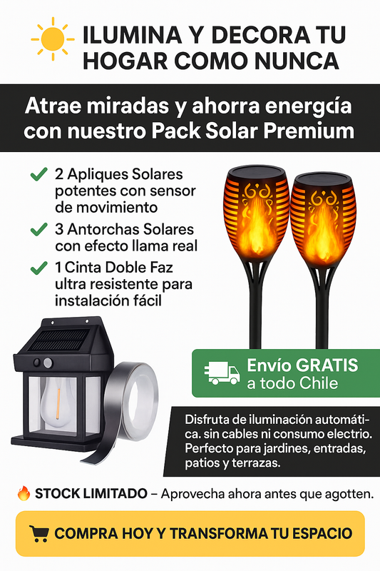 Pack 2 Apliques - 3 Lamparas Solares y Cinta doble Fas de Regalo