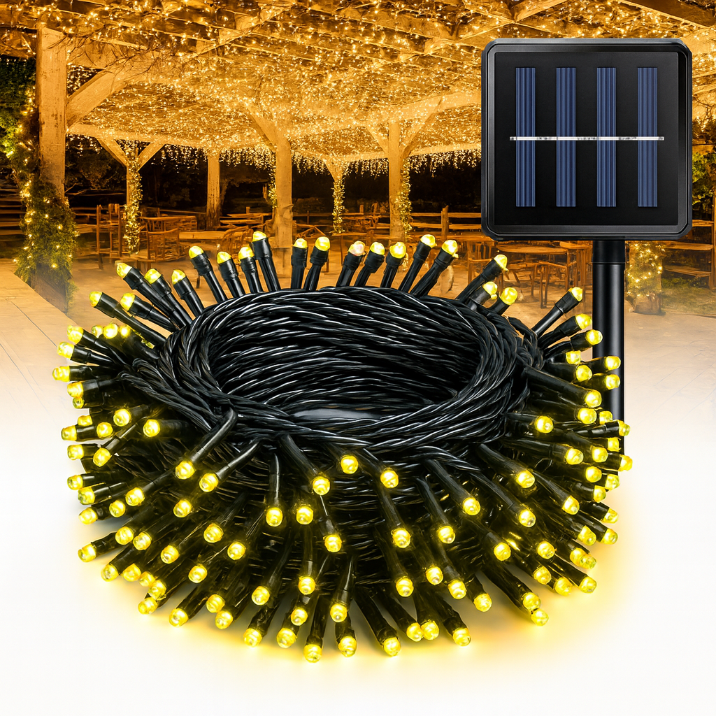 Luces Solares Guirnalda 20 Metros 200 Led Cálida