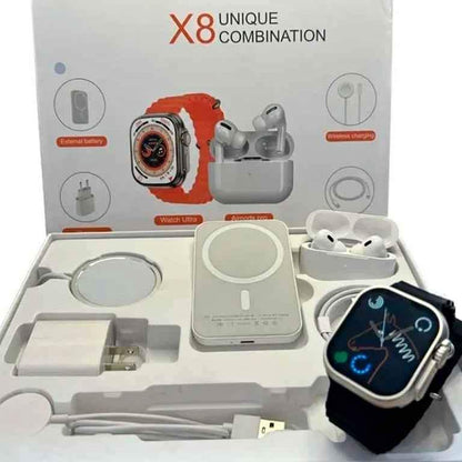 X8 Reloj Smart Unique + Audífonos Pro + Cargador Portátil