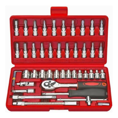 Juego De Herramientas Mecánicas Dados Llaves Acero 46 Pcs