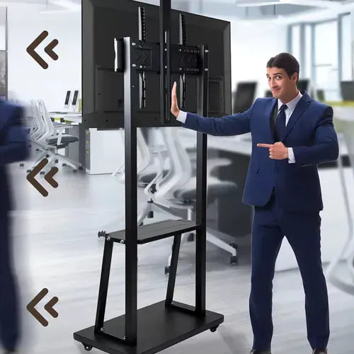 Soporte Tv Rack Móvil Con Ruedas Hasta 55 Pulgadas Pedestal Negro