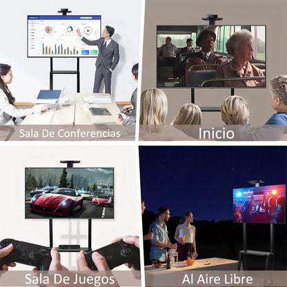 Soporte Tv Rack Móvil Con Ruedas Hasta 55 Pulgadas Pedestal Negro