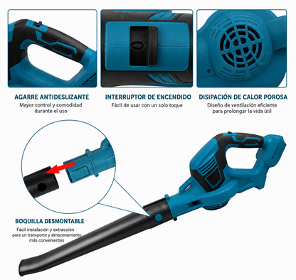Soplador de hojas inalámbrico, soplador eléctrico de mano con 2 baterías, soplador de jardín portátil ligero para cortes de hojas y césped