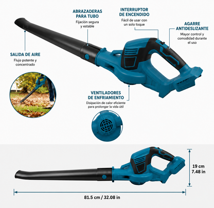 Soplador de hojas inalámbrico, soplador eléctrico de mano con 2 baterías, soplador de jardín portátil ligero para cortes de hojas y césped